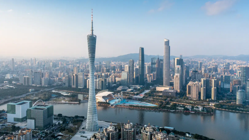 Panoramic view of the Guangzhou skyline along the Pearl River