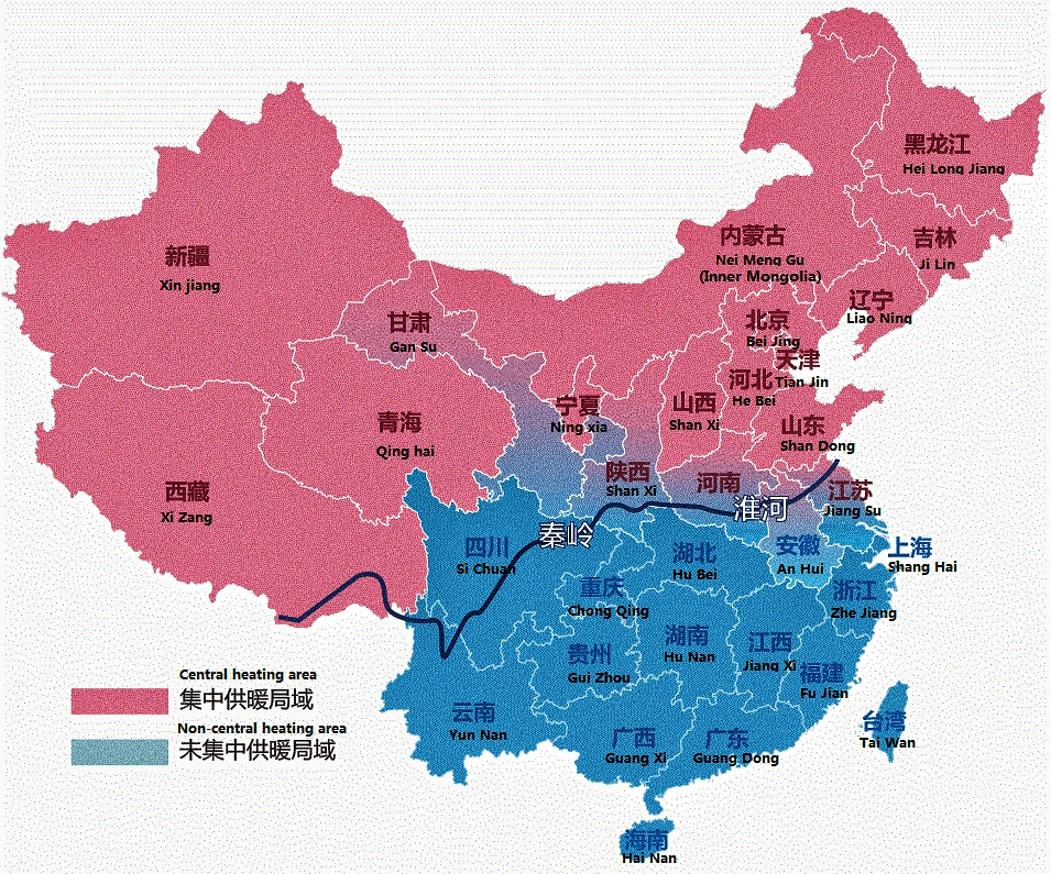 Map of China’s Northern and Southern Heating Boundary