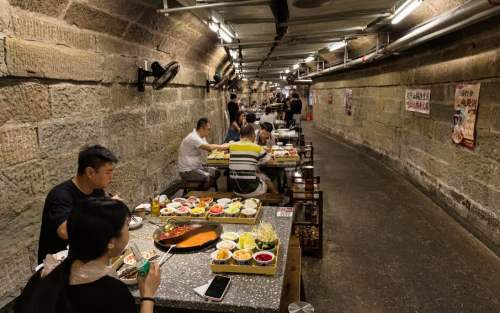 Hot pot in a former air-raid shelter, Chongqing