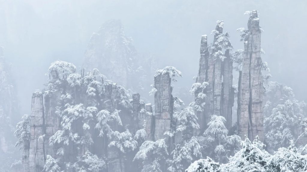 Snow-Covered Mountain Scenery in Zhangjiajie