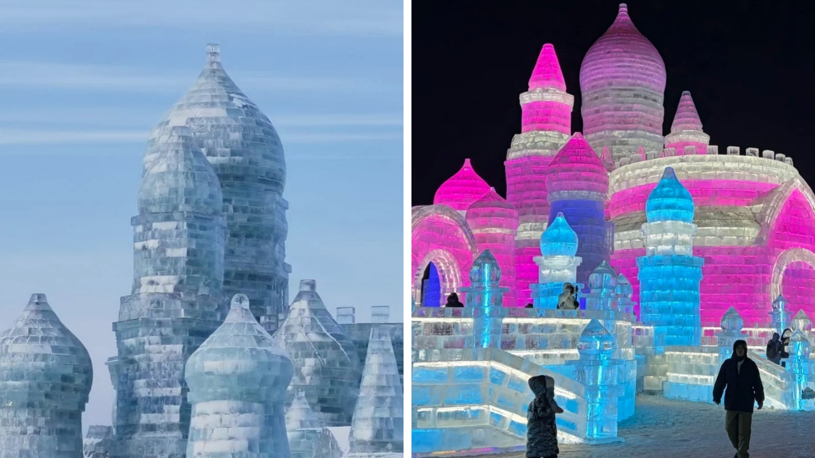 Large illuminated ice structures in Ice and Snow World